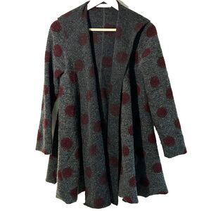 Cut Loose Hooded Cardigan Sweater Jacket Size Small Wool Grey Red Polka Dots